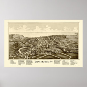 Póster Angra de prata, mapa panorâmico de NY - 1892