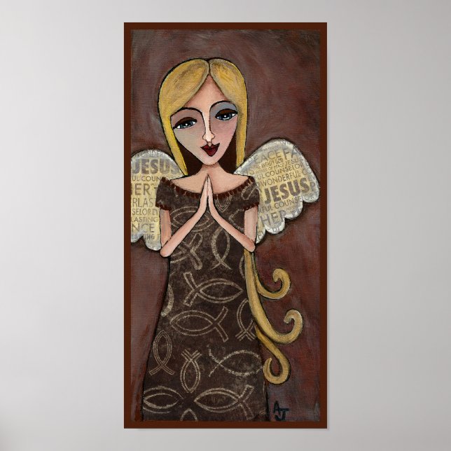 Poster ÂNGULO DE PRAYER com asas de colagem de Jesus - im (Frente)