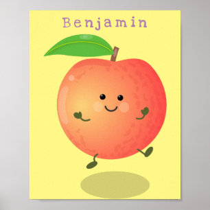 Poster Animação de cor amarela de pêssego feliz