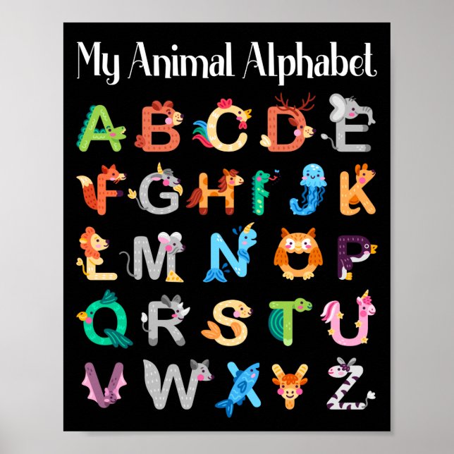 Poster Animais Alphabet Aprendendo Animais ABC (Frente)