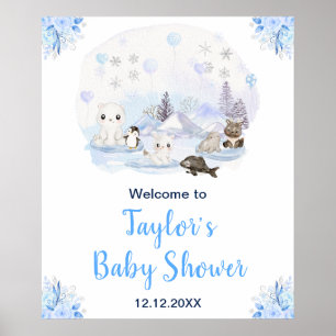 Poster Animais Árticos de Inverno Chá de Bebê Bem-vindo
