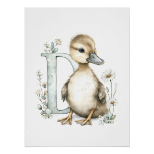 Póster Animais Bebês Adoráveis em Aquarela com Letras do