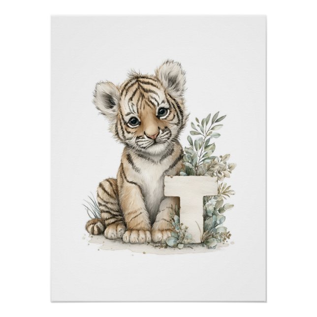 Póster Animais Bebês Adoráveis em Aquarela com Letras do  (Frente)