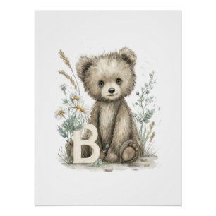 Póster Animais Bebês Adoráveis em Aquarela com Letras do
