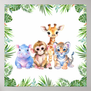 Poster Animais bebês da selva tropical