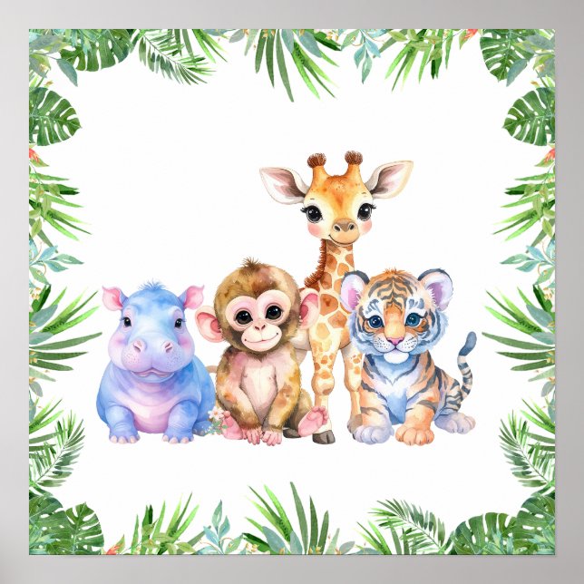Poster Animais bebês da selva tropical (Frente)