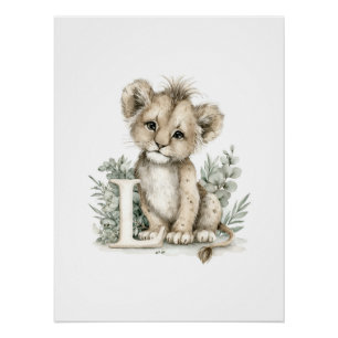 Póster Animais Bebês em Aquarela Fofa com Letras do Alfab