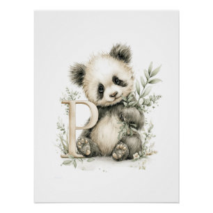 Póster Animais Bebês em Aquarela Fofa com Letras do Alfab