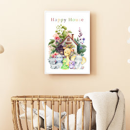 Poster Animais Bebês Fofos E Casa Feliz | Texto Colorido