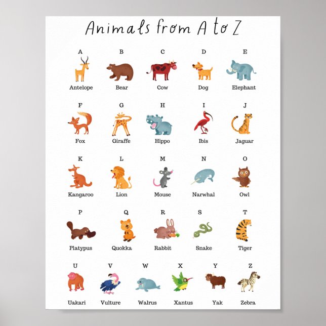 Poster Animais da Educação Escolar de A a Z (Frente)
