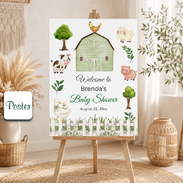 Poster Animais da Fazenda em Aquarela Churrasco de Bebê