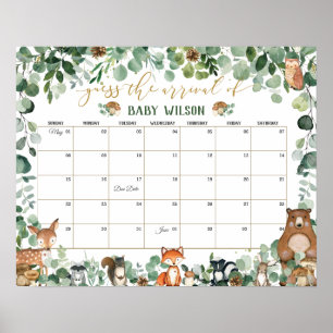 Poster Animais da Floresta Adivinham Jogo de Nascimento d