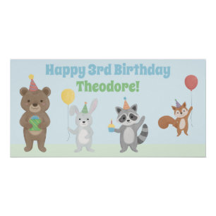 Póster Animais da Floresta Aniversário