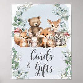 Poster Animais da Floresta Cartões de Chá de fraldas Verd