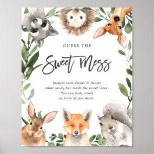 Poster Animais Da Floresta Chá de fraldas Adivinham A Com