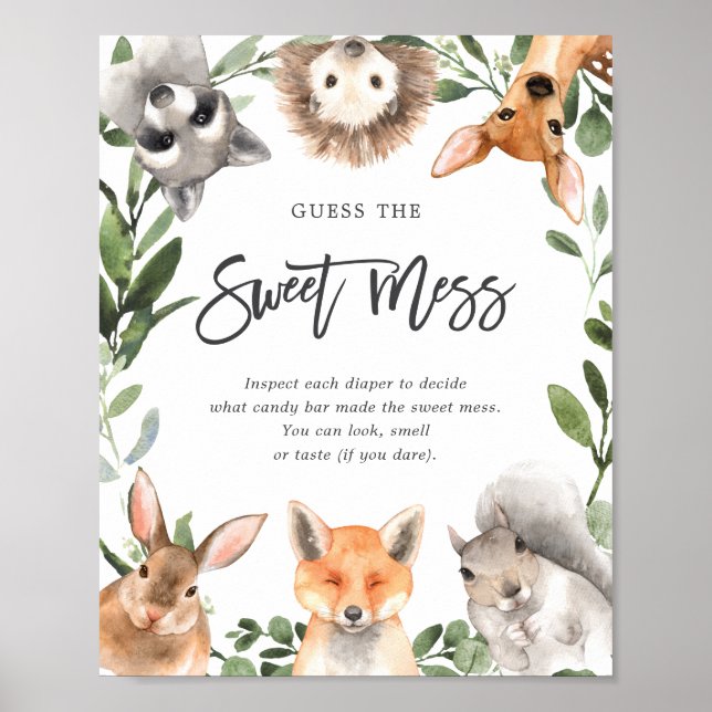 Poster Animais Da Floresta Chá de fraldas Adivinham A Com (Frente)