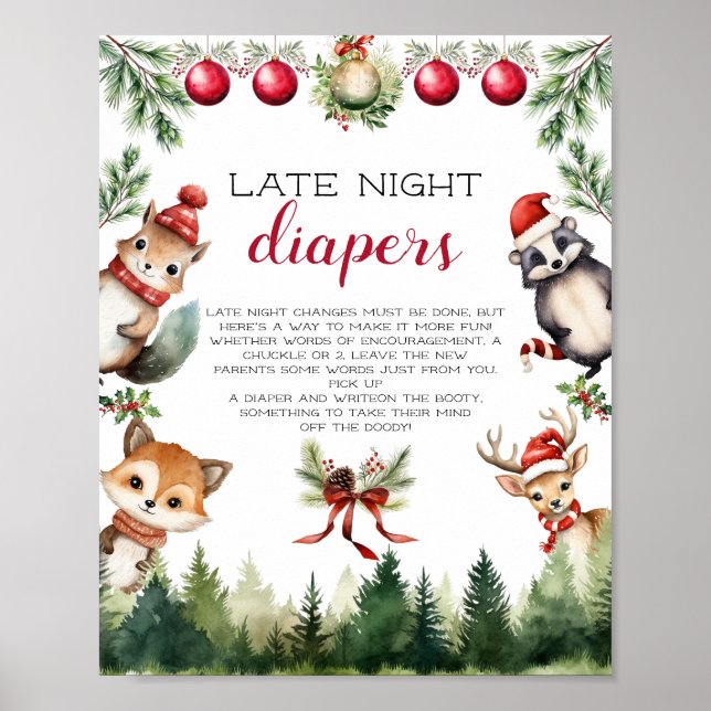 Poster Animais da Floresta de inverno de Natal (Frente)