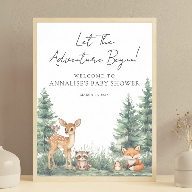 Poster Animais da Floresta de Madeira Aventura Baby Showe (Woodland Forest Animals Adventure Baby Shower Poster)