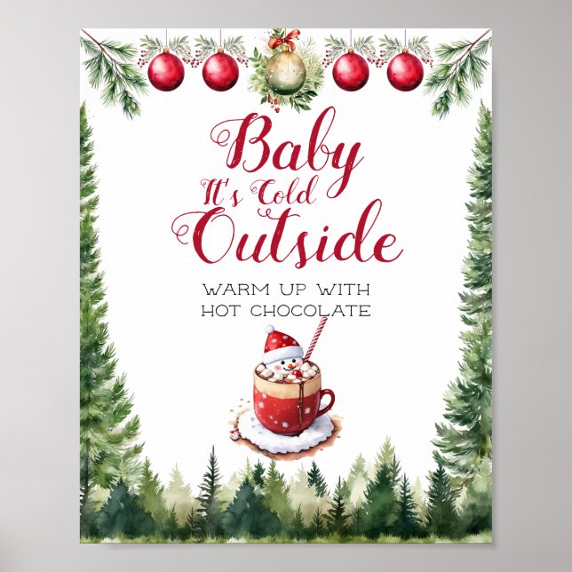 Poster Animais da Floresta de Natal Bebê Está Frio Lá For (Frente)