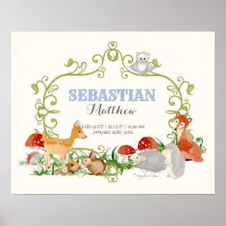 Poster Animais Da Floresta Deer Fox Boy Recém-Nascidos