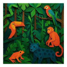 Póster Animais da Floresta Dobrada – Vida Selvagem da Sel