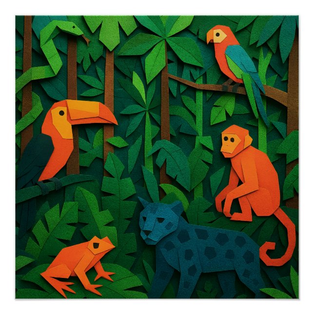 Póster Animais da Floresta Dobrada – Vida Selvagem da Sel (Frente)