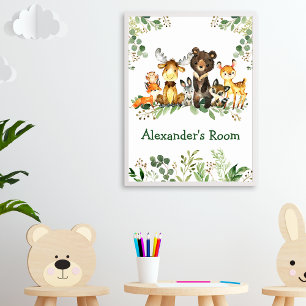 Poster Animais da Floresta em Aquarela Vegetação