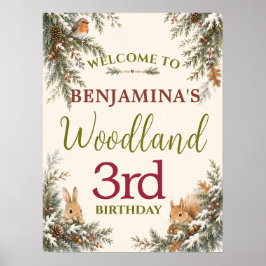 Poster Animais da Floresta Espiando Festa de Aniversário