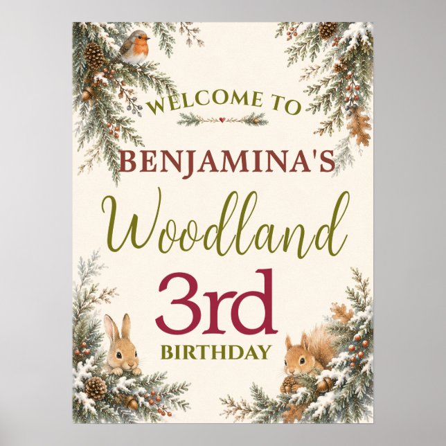 Poster Animais da Floresta Espiando Festa de Aniversário  (Frente)