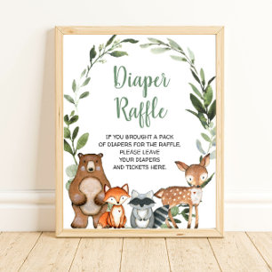 Poster Animais da floresta Fralda Raffle chá de fraldas