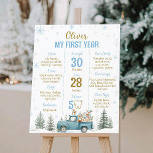 Poster Animais da Floresta Inverno 1º Aniversário Marco