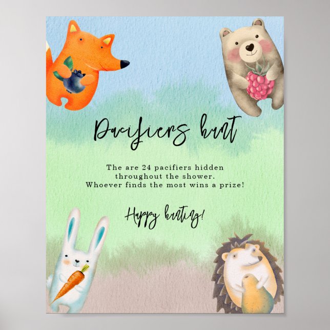 Poster animais da floresta - Jogo de caça ao chupeta para (Frente)