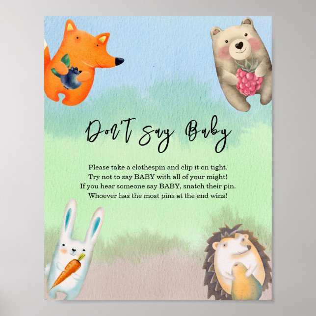 Poster Animais da floresta - Não diga bebê (Frente)