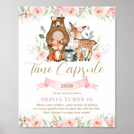 Poster Animais da Floresta Rosa Floral Brancos Cápsula Ho