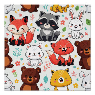 Póster Animais da Floresta Sem Costura
