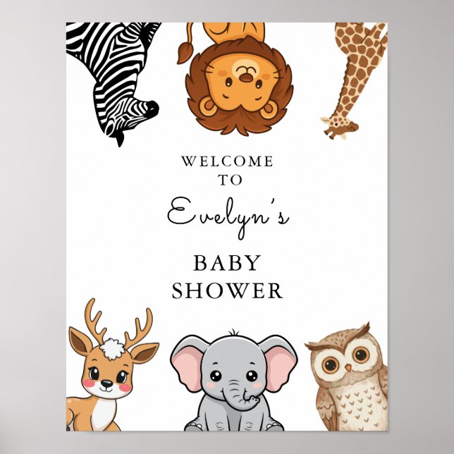 Poster Animais da Floresta Silvestre Chá de Bebê (Frente)