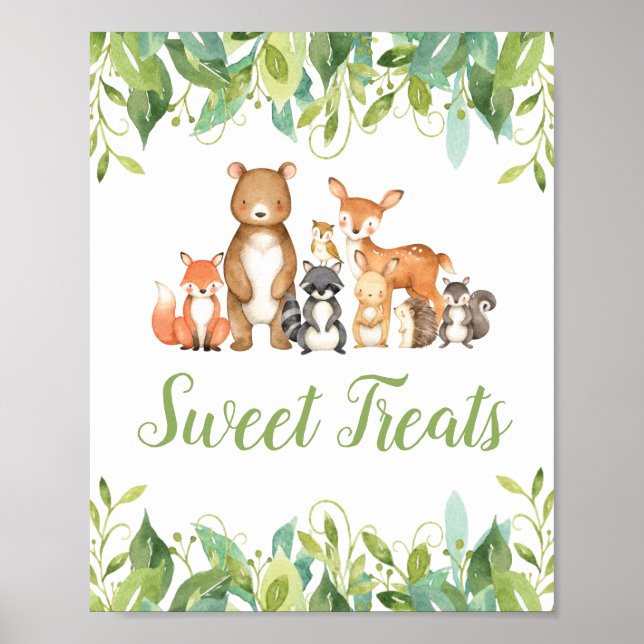 Poster Animais da Floresta Vegetal Chás de fraldas Doces (Frente)