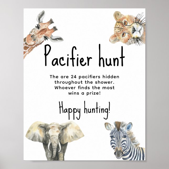 Poster Animais da savana - Caça ao chupeta jogo de chá de (Frente)