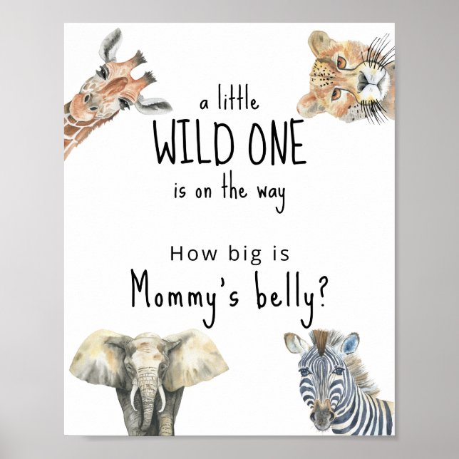 Poster Animais da savana - Qual é o tamanho da barriga da (Frente)