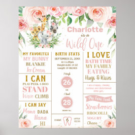 Poster Animais da Selva Floral Estatísticas do Marco de 1