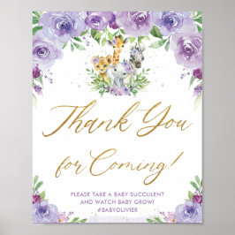 Poster Animais Da Selva Safari Purple Floral Obrigado Sin