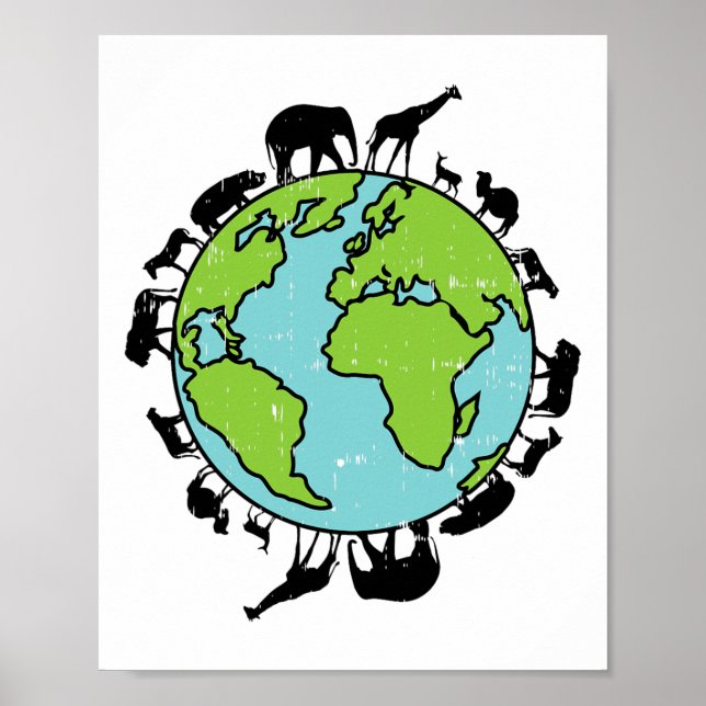 Poster Animais da Terra Ambiente de Conservação da Vida S (Frente)