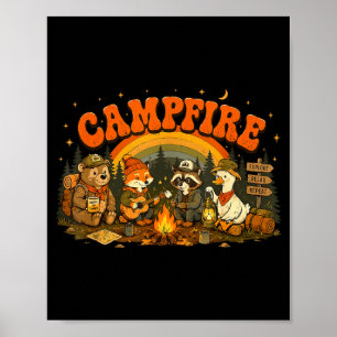 Poster Animais de acampamento fogueira campista aventura