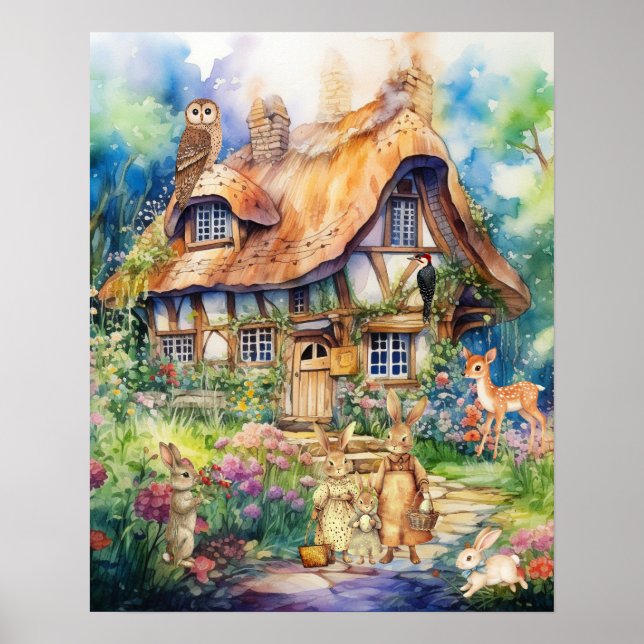 Poster Animais de Casa de Fantasia com Aquarela Caprichos (Frente)
