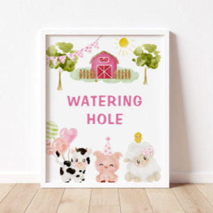 Poster Animais de criação cor-de-rosa festa de aniversári