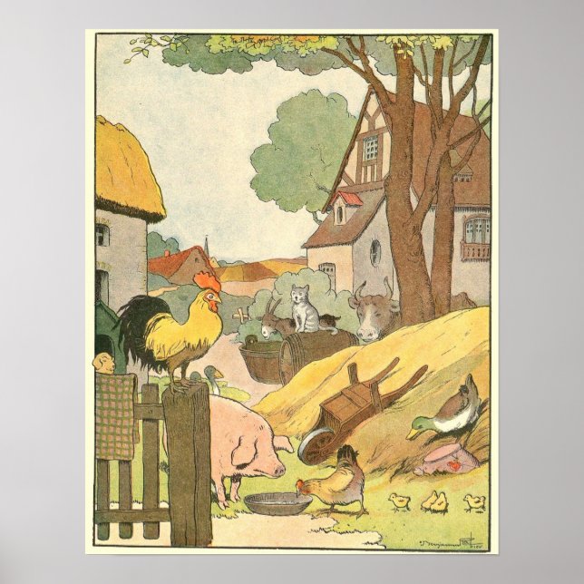 Póster Animais De Criação De Aquarelas Ilustrados (Frente)