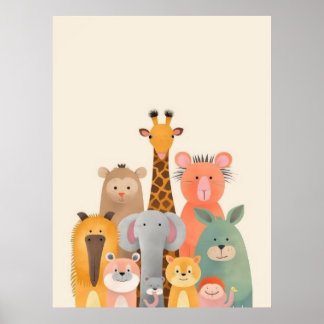 Poster Animais de desenho animado fofos grupo de bebês cr