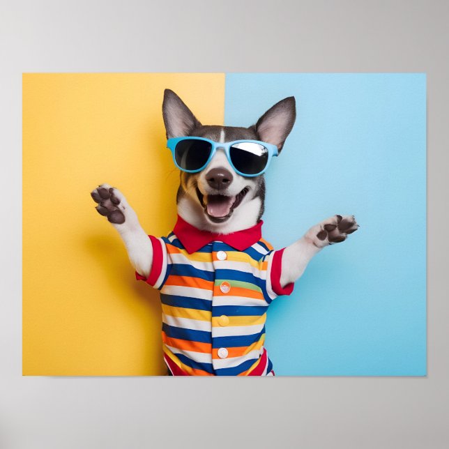 Poster Animais de estimação excitados em óculos de sol Na (Frente)