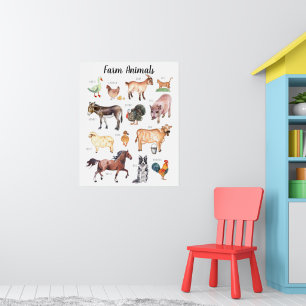 Poster Animais de Fazenda Aprendizado Educacional em Sa