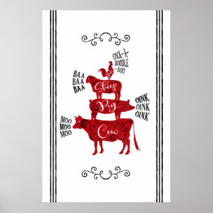 Poster Animais de Fazenda Empilhados do Armazém Azul Vin